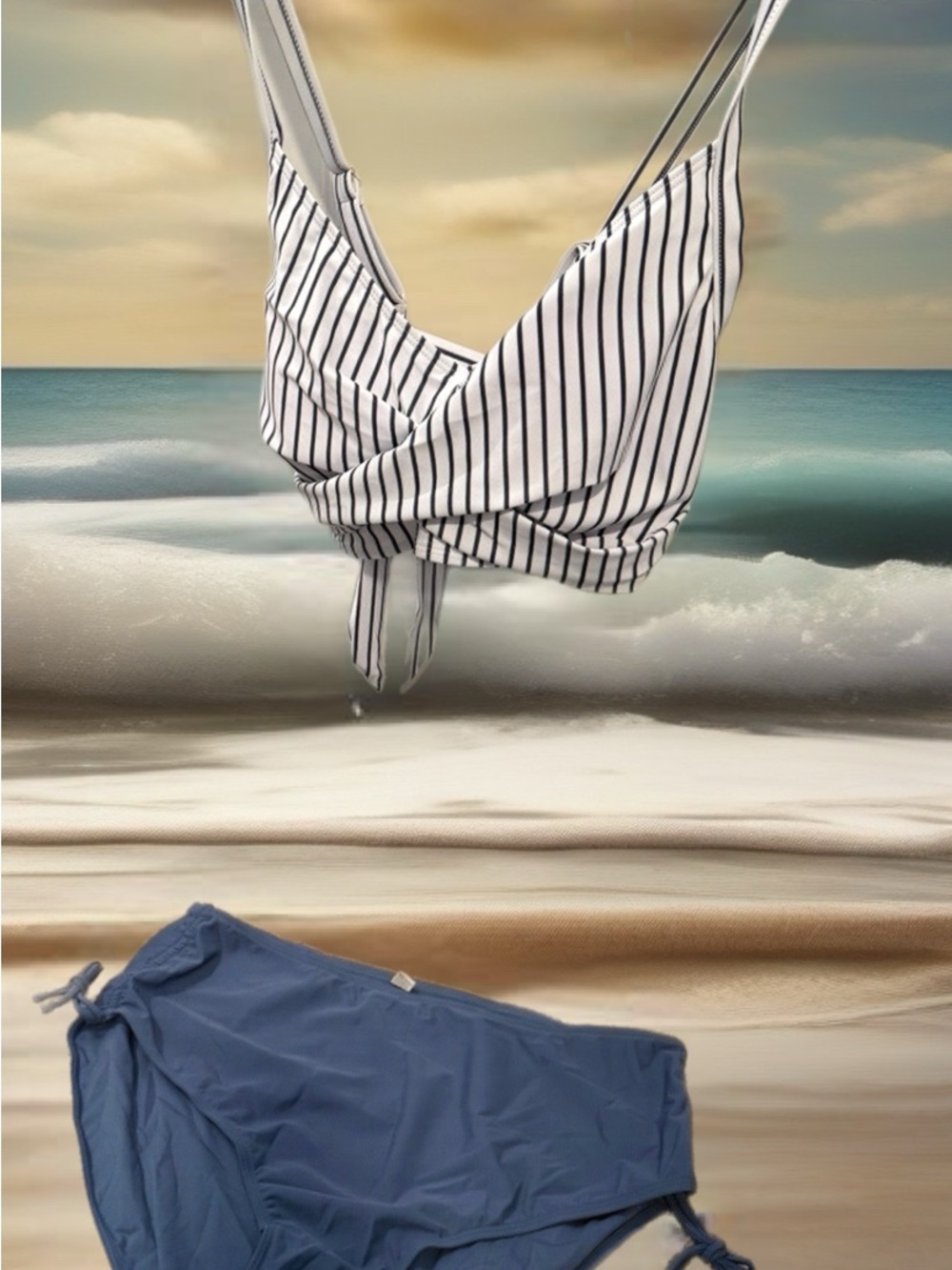 Amazon White & Navy Vertical-Strip Tie-Front Bikini